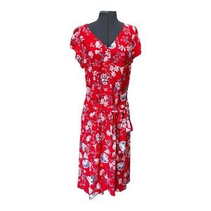 Gorgeous Red Talbots Short Sleeve V-Neck Zip Up Back Maxi Dress with Sash